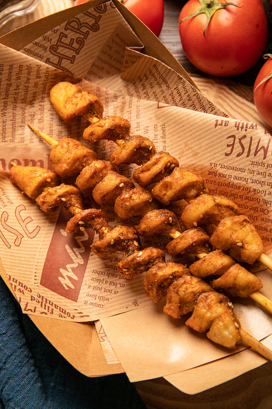 烤面筋烤串特色烧烤美食摄影图片