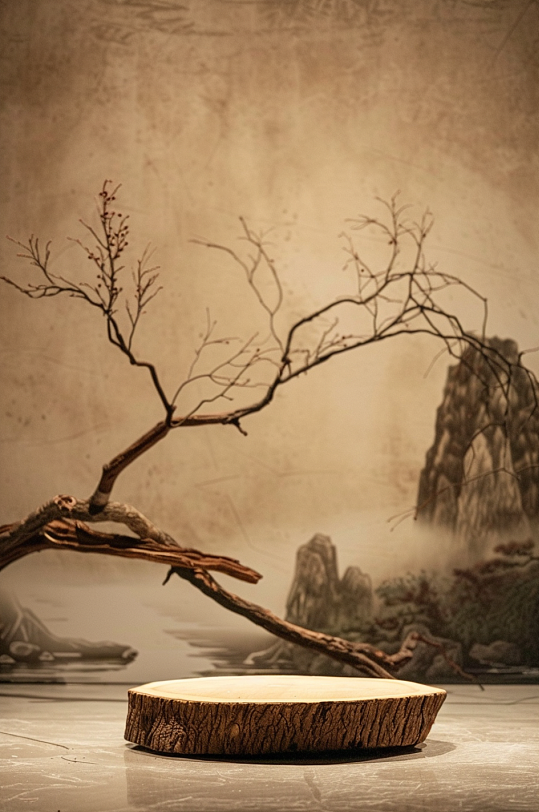 AI数字艺术中式禅意电商展台背景图-众图网