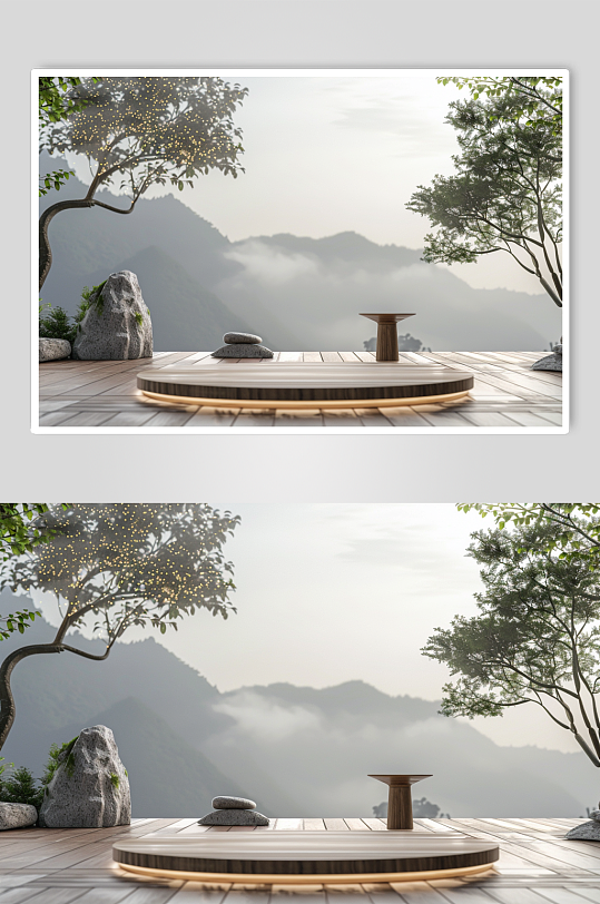 AI数字艺术中式禅意电商展台背景图-众图网