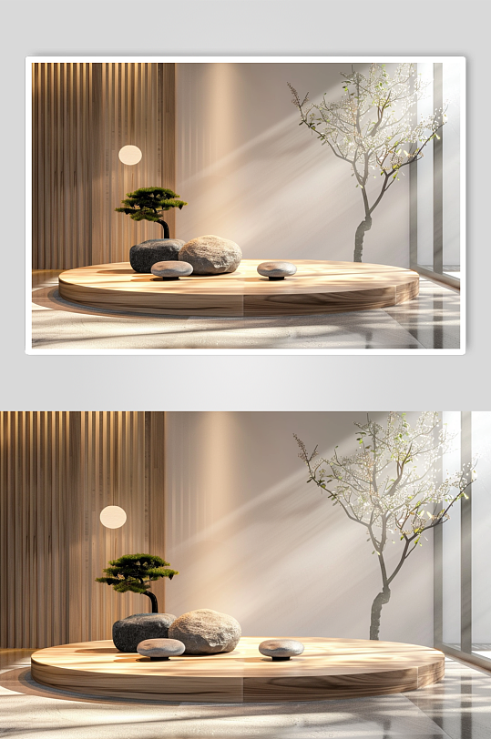 AI數(shù)字藝術(shù)中式禪意電商展臺背景圖