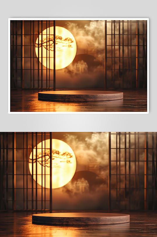 AI数字艺术中式禅意电商展台背景图-众图网