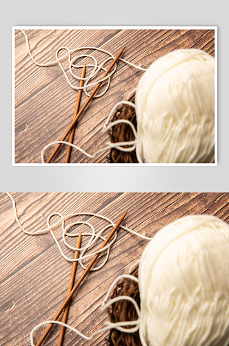 白色毛线团针织刺绣针线摄影图片