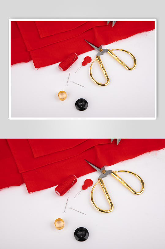 红色线缝衣线团针织刺绣针线摄影图片