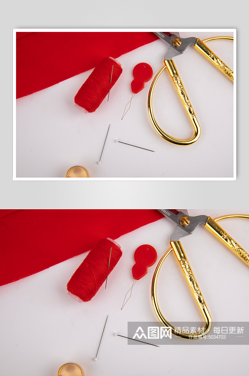 红色线缝衣线团针织刺绣针线摄影图片素材