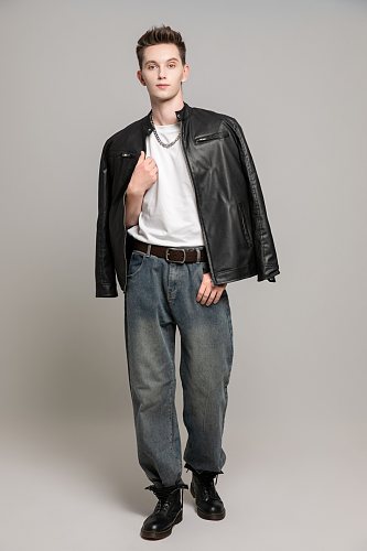 黑色夹克职场帅气时髦男生人物摄影图片