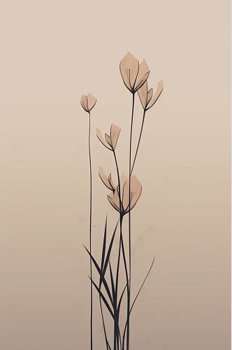 AI数字艺术手绘叶子植物树叶花朵花纹底图