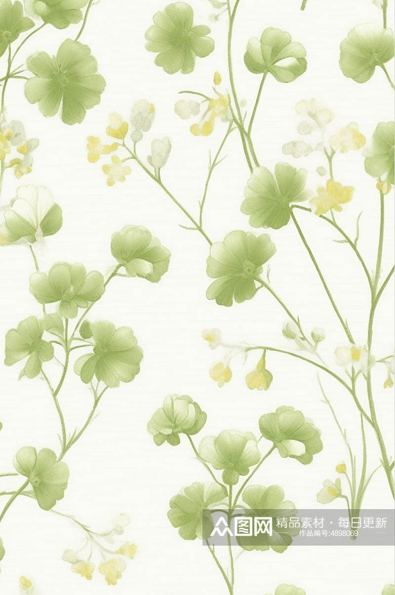 AI数字艺术手绘花朵植物树叶花朵花纹底图素材