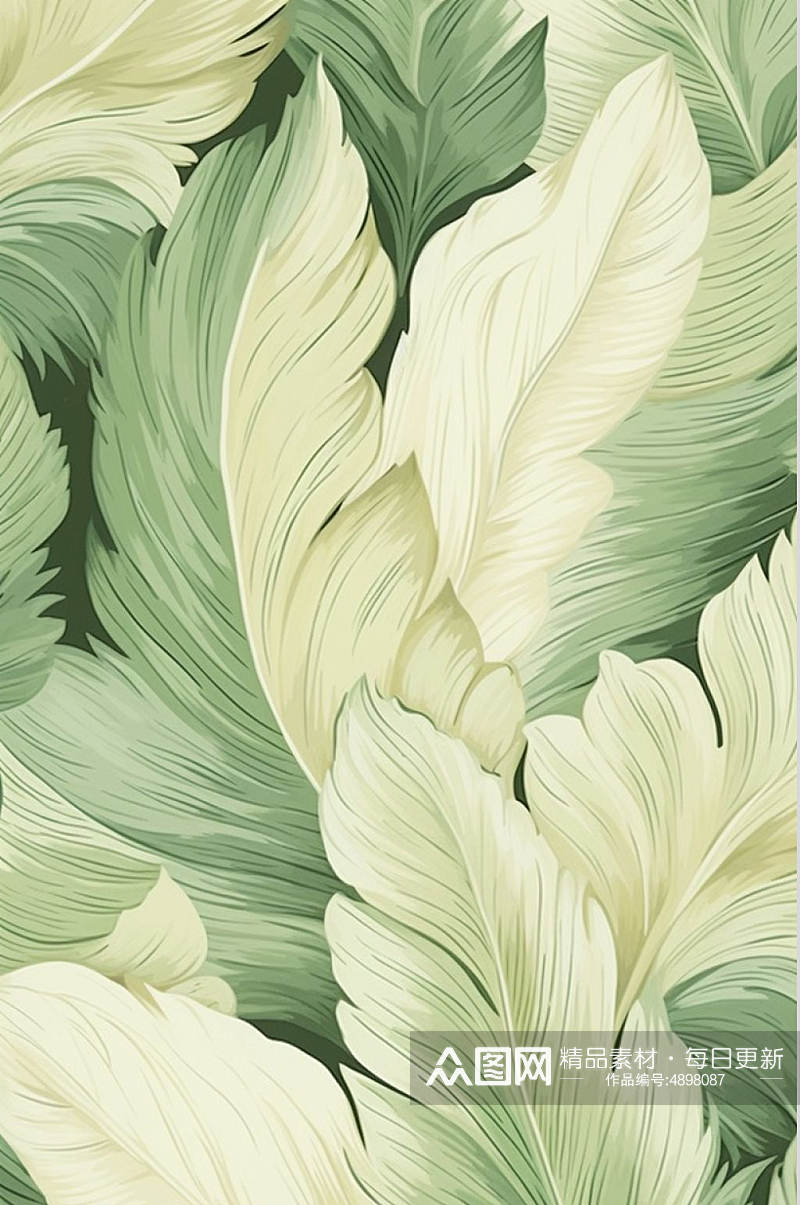 AI数字艺术手绘叶子植物树叶花朵花纹底图素材