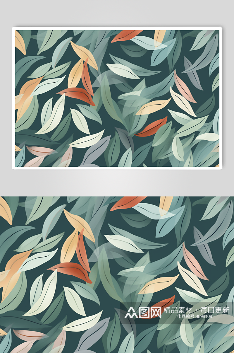 AI数字艺术叶子植物树叶花朵花纹背景图素材