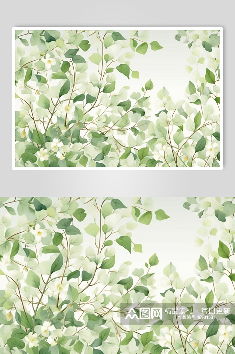 AI数字艺术手绘叶子植物树叶花朵花纹底图素材