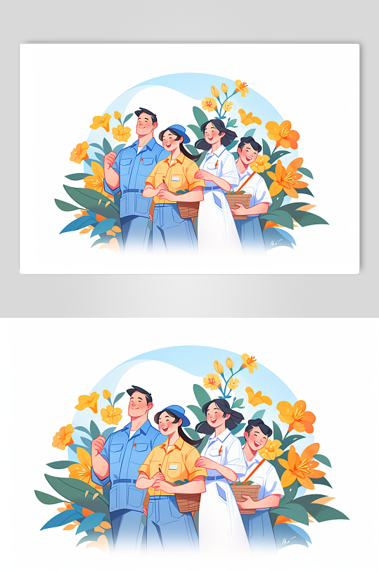 数字艺术五一劳动节各职业卡通人物插画-众图网