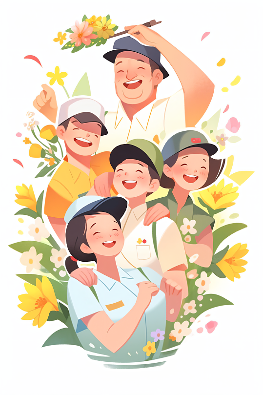 数字艺术五一劳动节各职业卡通人物插画-众图网