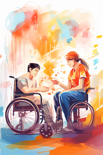 AI数字艺术志愿者关爱残疾人插画