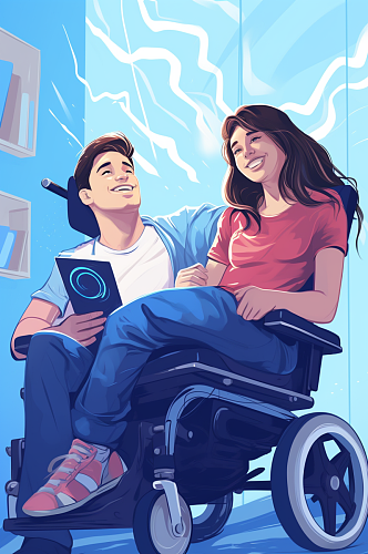 AI数字艺术志愿者关爱残疾人插画