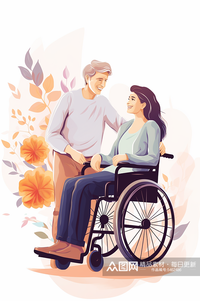 AI数字艺术志愿者关爱残疾人插画素材