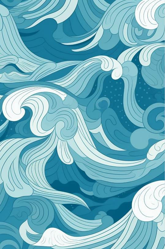 ai数字艺术传统中国风海浪波浪底纹底图