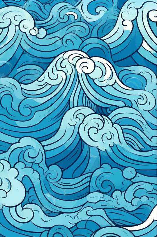 AI数字艺术水波纹中国风海浪波浪底纹底图