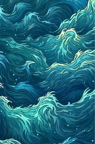 AI数字艺术水波纹中国风海浪波浪底纹底图