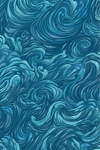 AI数字艺术传统中国风海浪波浪底纹背景图