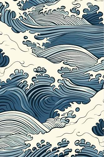 AI数字艺术传统中国风海浪波浪底纹底图