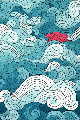 AI数字艺术传统中国风海浪波浪底纹底图