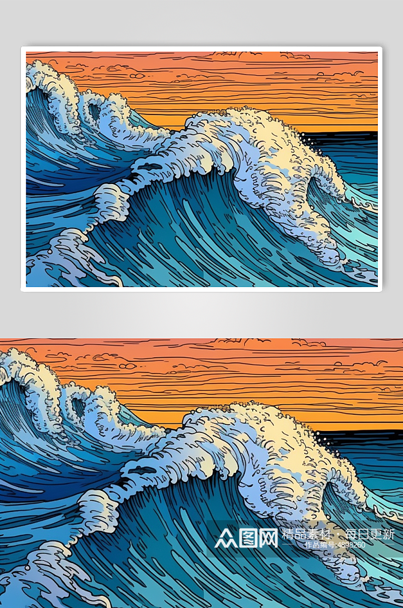 AI数字艺术传统中国风海浪波浪底纹底图素材