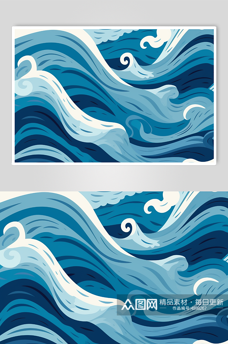 AI数字艺术传统中国风海浪波浪底纹底图素材
