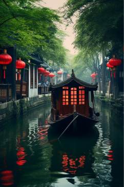 AI数字艺术创意中国古镇文化风光摄影图片