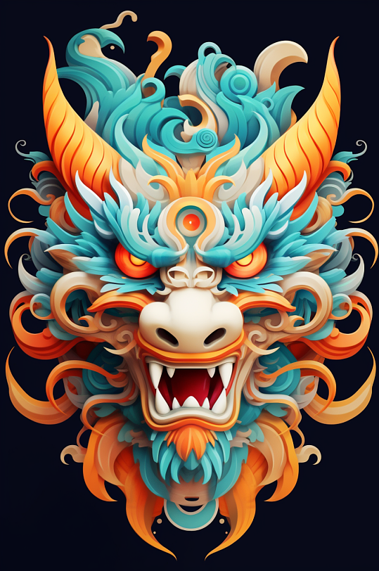 AI数字艺术龙年龙头中国龙插画元素