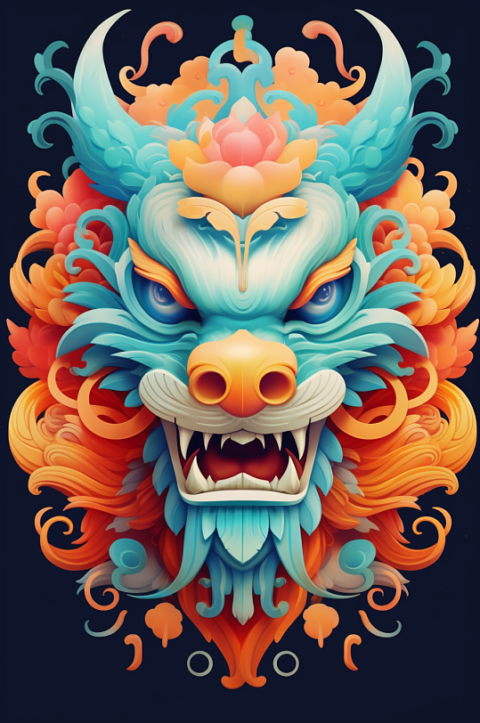 AI数字艺术龙年龙头中国龙插画元素