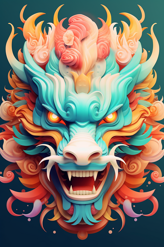 AI数字艺术龙年龙头中国龙插画元素