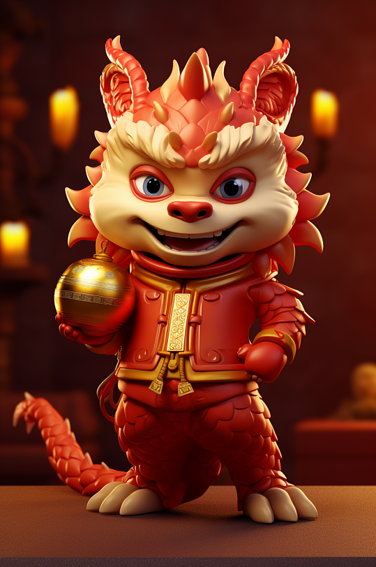 AI数字艺术卡通可爱中国龙传统形象模型-众图网