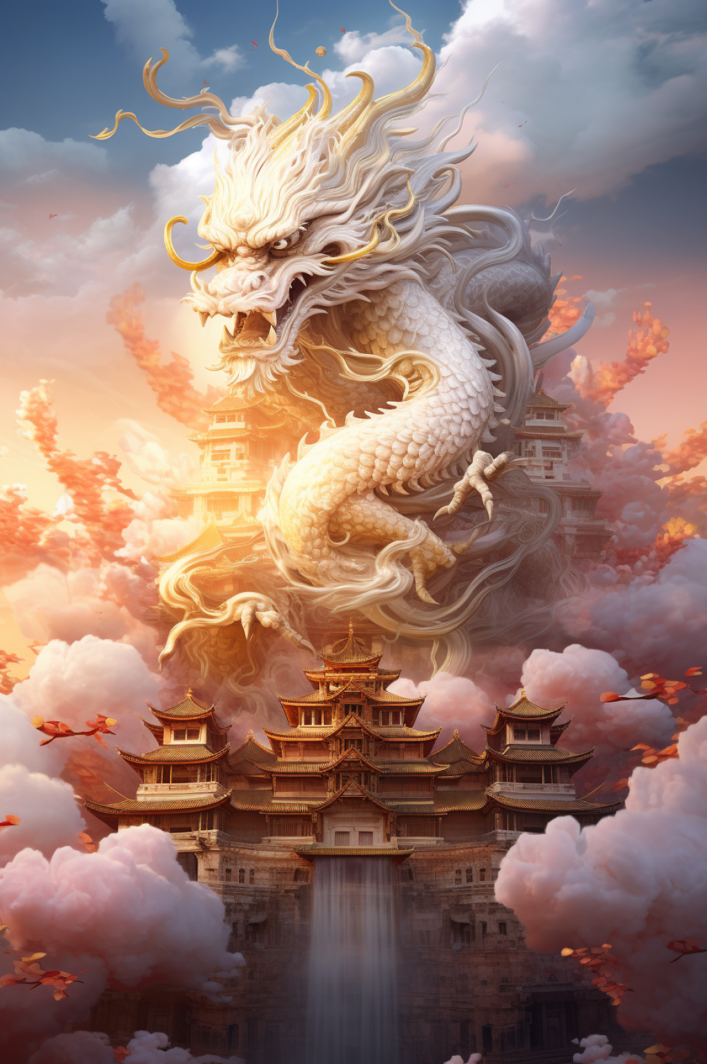 AI數(shù)字藝術(shù)中國龍國風(fēng)龍?zhí)ь^建筑創(chuàng)意插畫素材