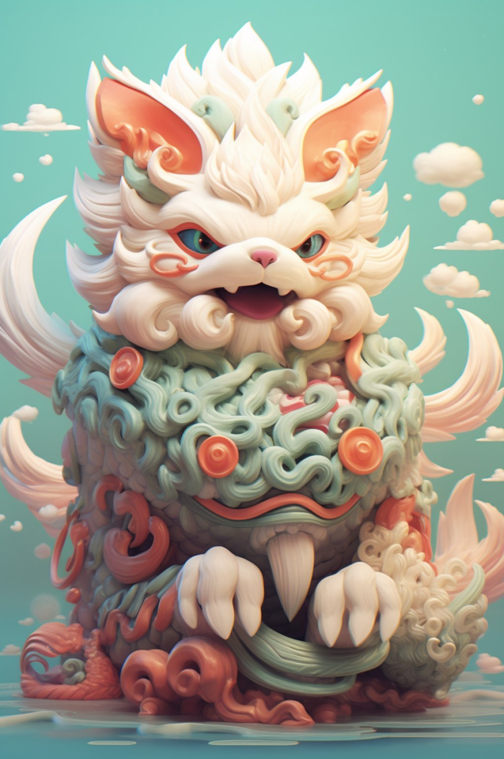 AI数字艺术龙年羊毛毡卡通中国龙插画素材