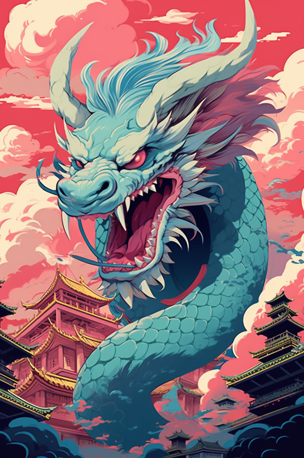 AI数字艺术国风扁平化新年中国龙插画素材