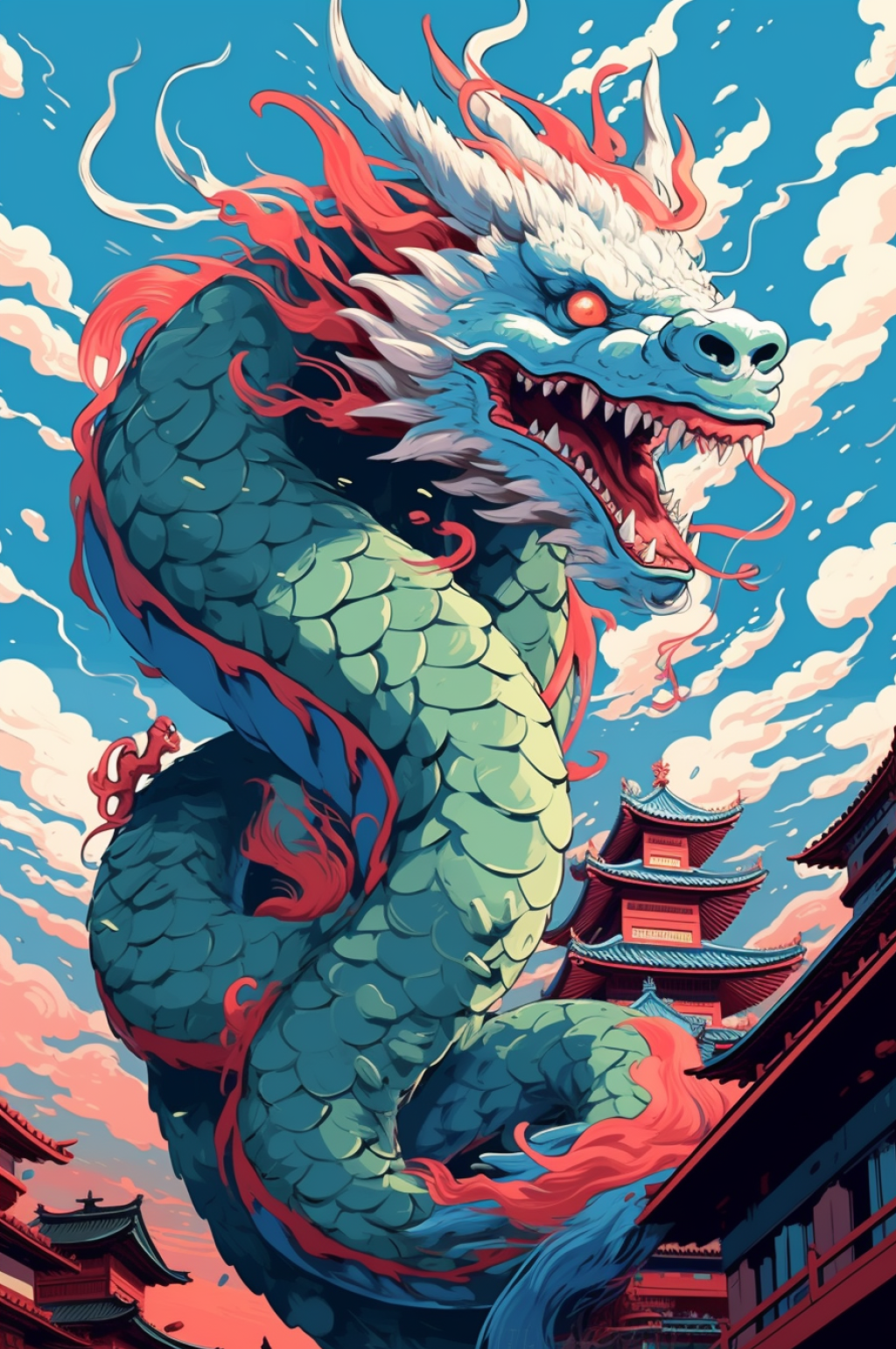 AI数字艺术国风扁平化新年中国龙插画素材