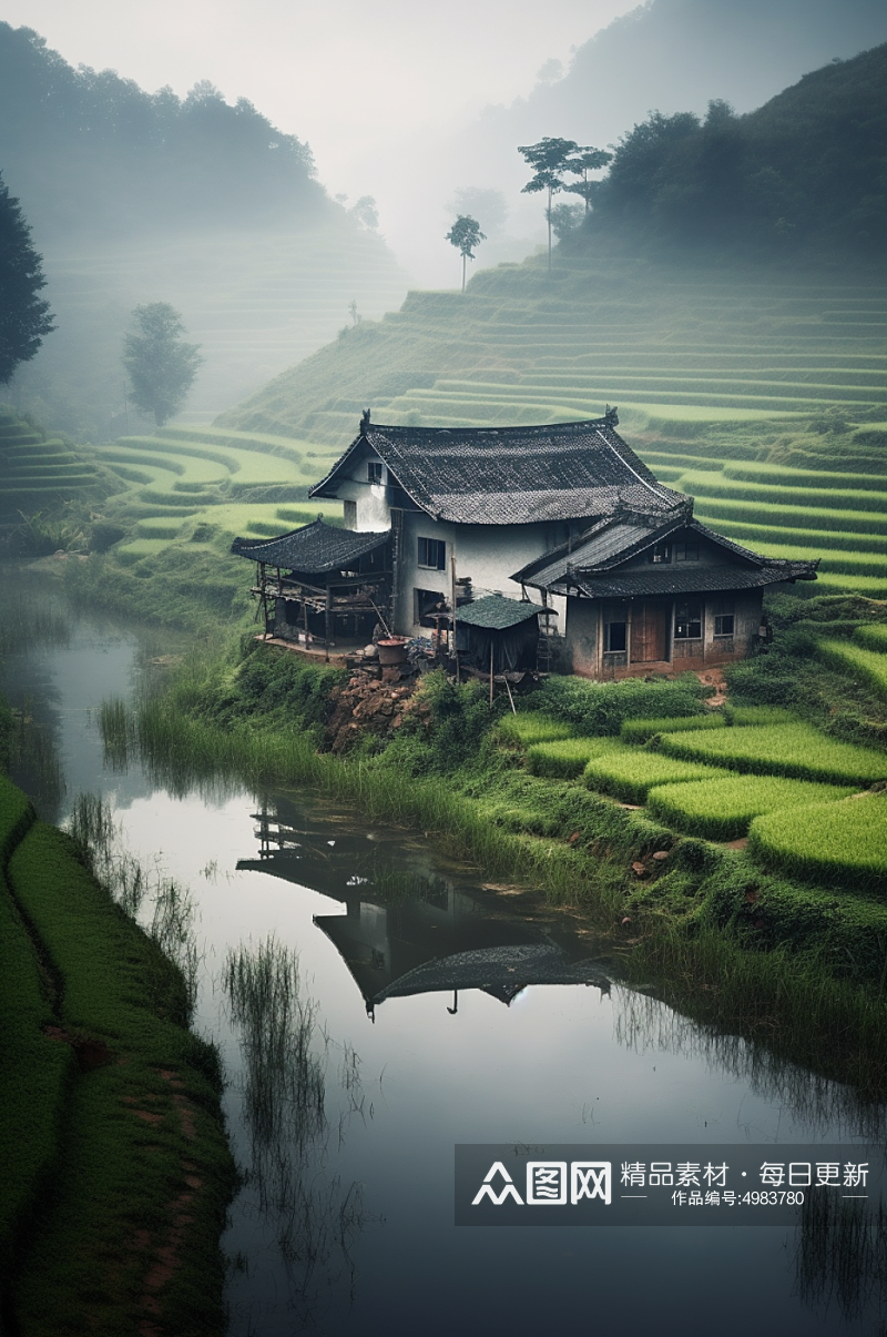 AI数字艺术中国农村乡村田园风情摄影图片素材