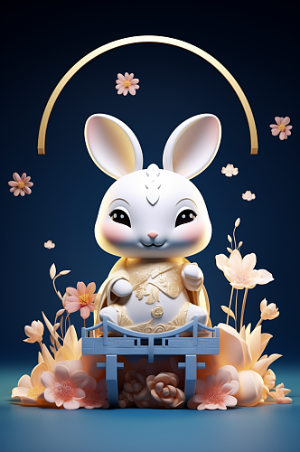 AI数字艺术中秋节拟人兔子月亮创意模型