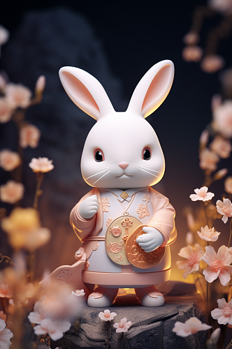 AI数字艺术中秋节拟人兔子月亮创意模型