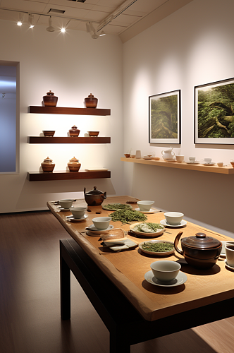 AI数字艺术中式茶艺室内设计效果摄影图
