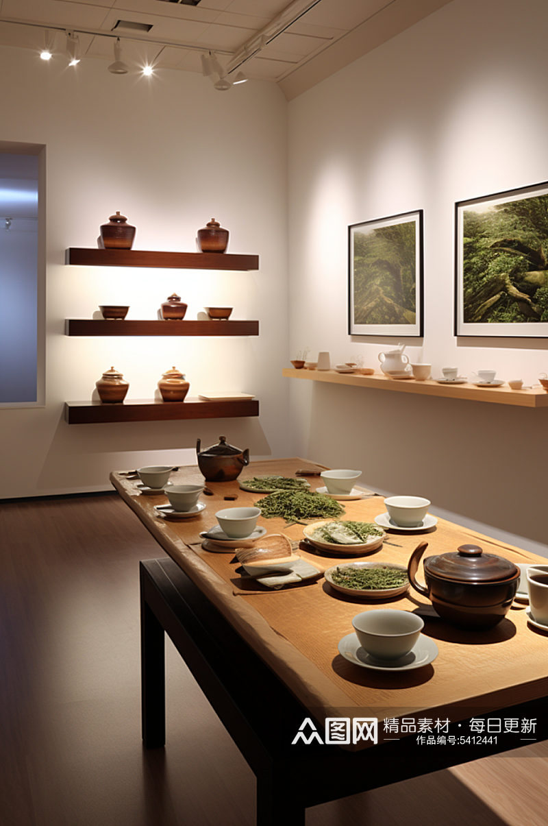 AI数字艺术中式茶艺室内设计效果摄影图素材