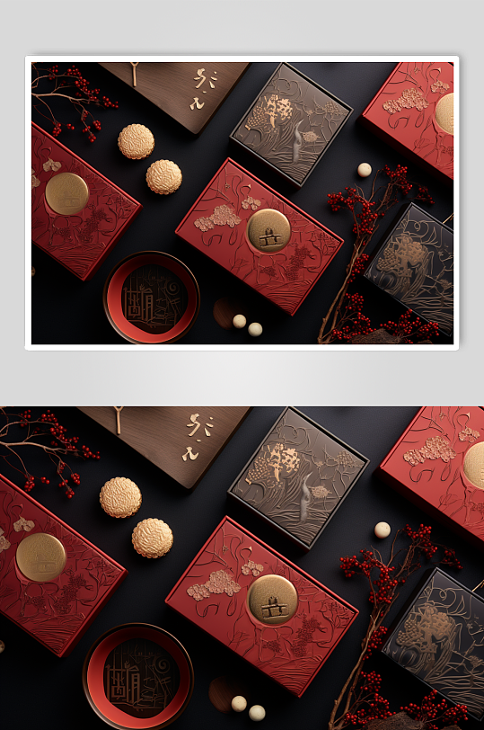 AI数字艺术中式糕点礼盒年货摄影图