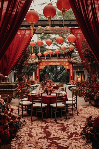 AI数字艺术室内中式宴会厅婚礼活动摄影图
