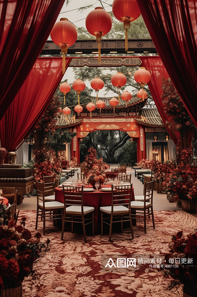 AI数字艺术室内中式宴会厅婚礼活动摄影图素材