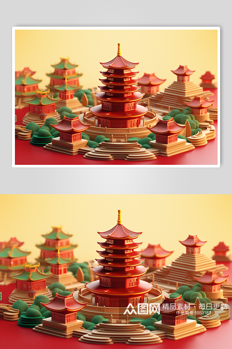 AI数字艺术春节年货节中式建筑场景图片素材