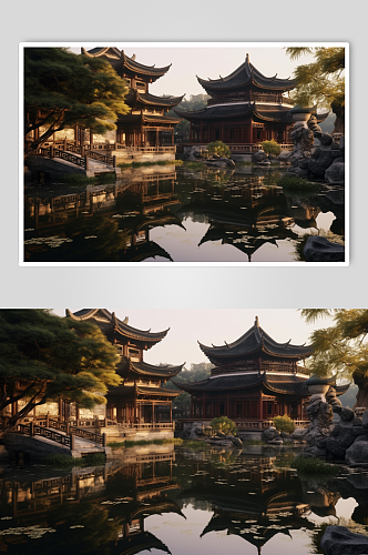 AI数字艺术苏州中式园林景点风景摄影图片