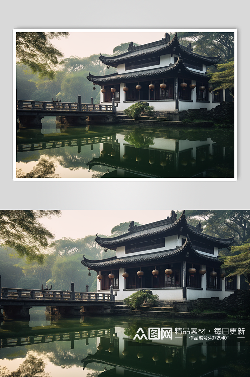 AI数字艺术苏州中式园林景点风景摄影图片素材