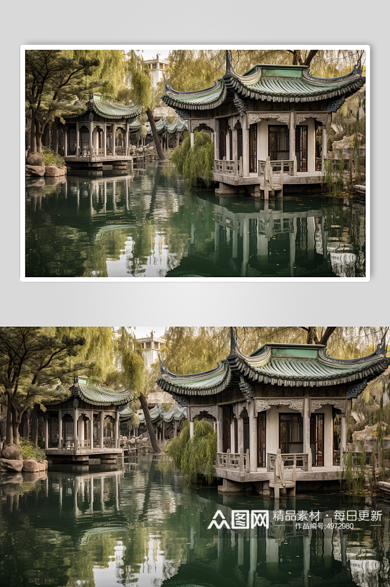 AI数字艺术苏州中式园林景点风景摄影图片素材