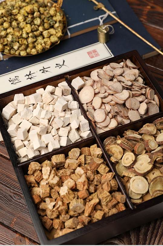 簡(jiǎn)潔川芎黨參當(dāng)歸尾中藥攝影圖片