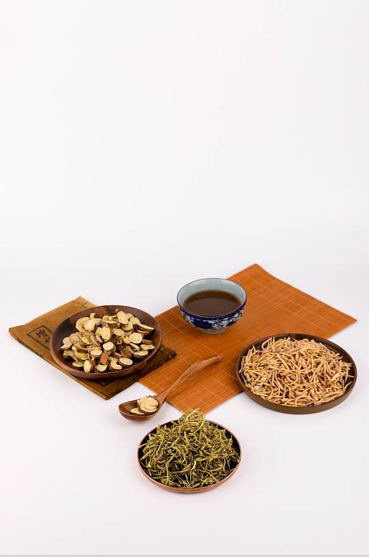 簡(jiǎn)潔甘草金銀花蟲(chóng)草中藥攝影圖片